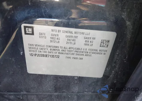 2014 Chevrolet Cruze Eco Manual из США, поврежденный, VIN 1G1PJ5SB0E7135722